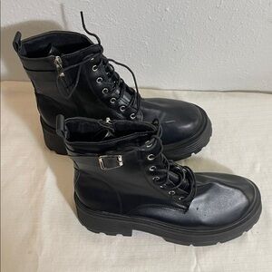New Sleek Black Combat Boots with Buckle Detail